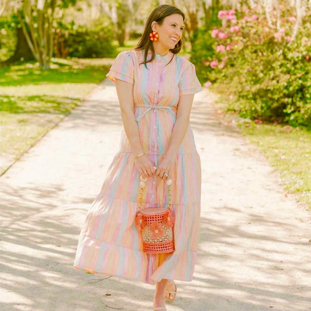 Victoria Dunn Pastel Striped Dress